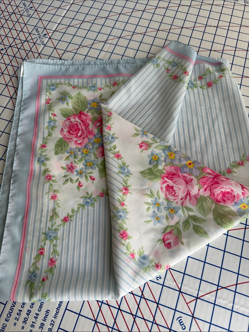 Vintage 1989 Avon Scarf 34” Pink Rose Floral Blue Cottagecore Square